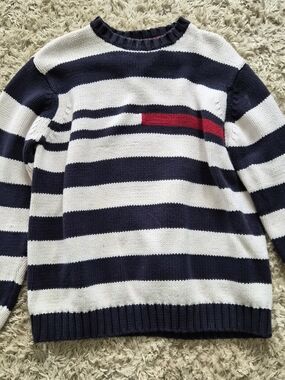 Tommy Hilfiger Women's Navy, White & Red Striped Crewneck Sweater